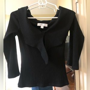 Amour Vert Black Ribbed Off-the-Shoulder Knit Top